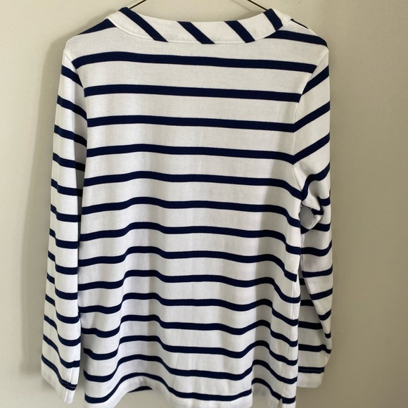 Kate Spade Women Cotton Top Shirt Long Sleeves V-neck White w/Navy Stripes - Picture 2 of 7